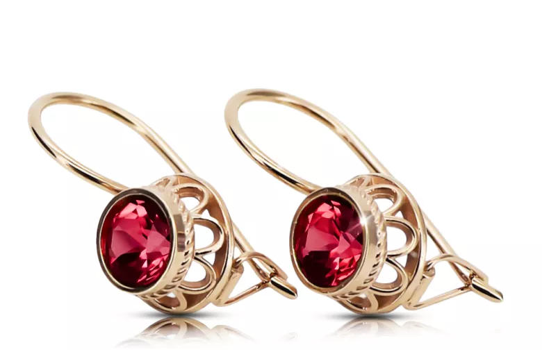 Rubis Or rose 14 carats vintage d'origine Des boucles d'oreilles Bijoux vintage vec117r